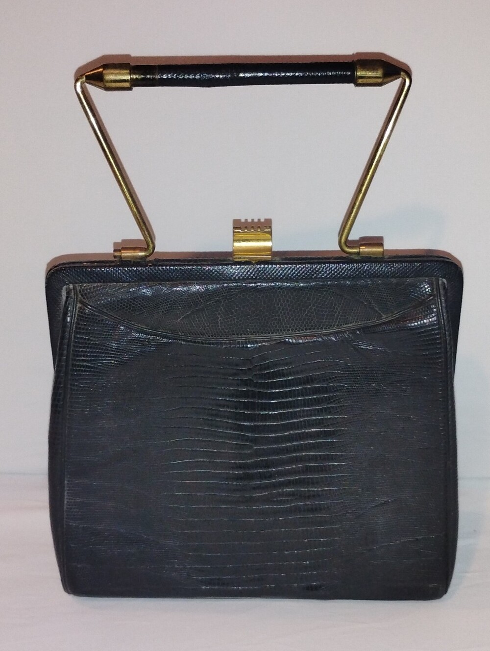 Unbranded Vintage Black Lizard Leather Top-Handle Women's Bag